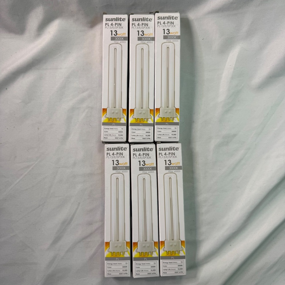 Sunlite 6 Pack PL 4-Pin 13W 3000K Light Bulbs 2GX7 Base PL13/E/SP30K 60005